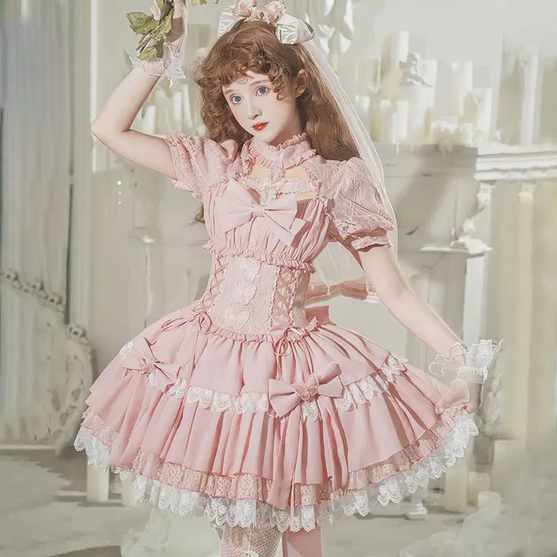 Japanese Pink Sweet Retro Gothic Lolita OP Dress Elegant Bow Lace Butterfly Embroidered Puff Sleeve Party Dress Girl Fairy Dress
Japanese Pink Sweet Retro Gothic Lolita OP Dress Elegant Bow Lace Butterfly Embroidered Puff Sleeve Party Dress Girl Fairy Dress