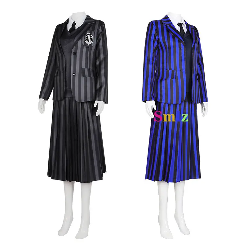 2 colors anime Addams Blue Wednesday cosplay costume girls school uniform black suit dress women Halloween party clothing
2 colors anime Addams Blue Wednesday cosplay costume girls school uniform black suit dress women Halloween party clothing