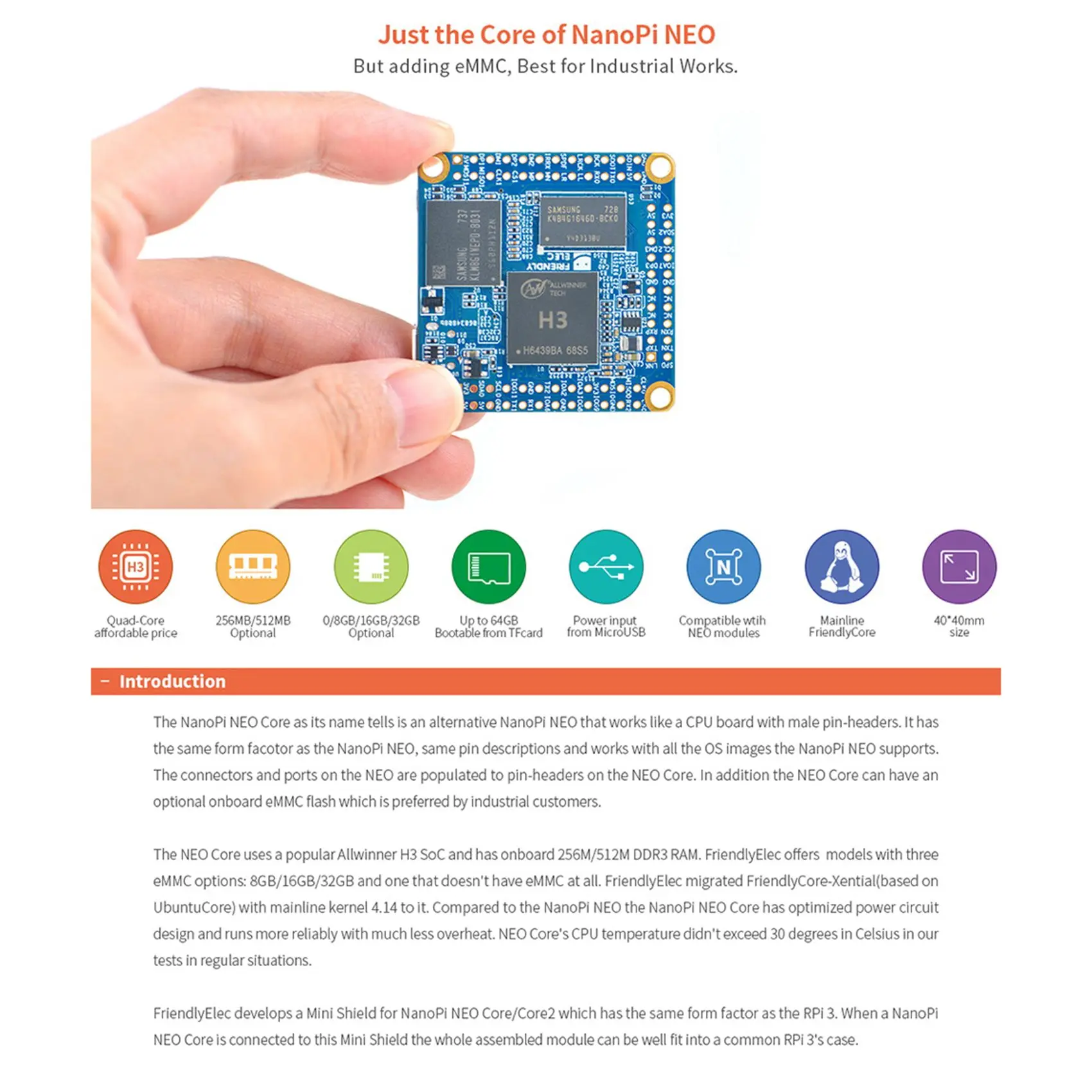For NanoPi NEO Core 512M+8G Allwinner H3 Ultra-Small Core Board Quad-Core Cortex-A7 IoT Development with Heat Sink
For NanoPi NEO Core 512M+8G Allwinner H3 Ultra-Small Core Board Quad-Core Cortex-A7 IoT Development with Heat Sink