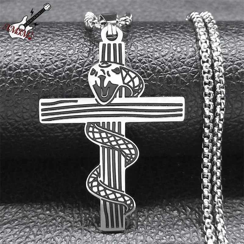 Goth Snake Cross Pendant Necklace for Women/Men Stainless Steel Silver Color Chain Necklace Party Gift Jewelry collar N7785S06
Goth Snake Cross Pendant Necklace for Women/Men Stainless Steel Silver Color Chain Necklace Party Gift Jewelry collar N7785S06
