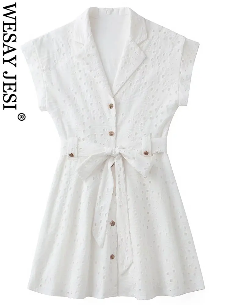WESAY JESI Pure White Hollow Lace Element Ladies Dress Comfortable Skin-Friendly Single-Breasted Belt Slim Waist Women's Clothes
WESAY JESI Pure White Hollow Lace Element Ladies Dress Comfortable Skin-Friendly Single-Breasted Belt Slim Waist Women's Clothes