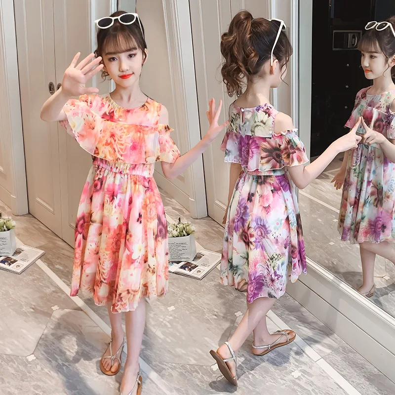 

Summer Dresses For Teenage Girls Floral Pattern Girls' Dresses 2022 Newest Kids Chiffon Dress Teenage Costumes For Girls 6 8 10Y
