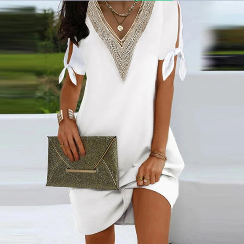 2023 Fashion Summer Solid miniskirt Elegant Women's Open Bow Party Dress Sexy V-Neck Lace Commuter Office A-line Dress
2023 Fashion Summer Solid miniskirt Elegant Women's Open Bow Party Dress Sexy V-Neck Lace Commuter Office A-line Dress