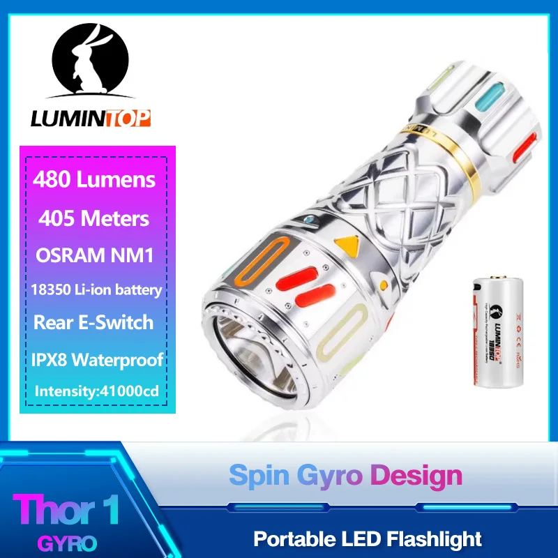 Фонарик Lumintop Thor1 Gyro светодиодный, перезаряжаемый наружный фонарь 18350 Osram NM1, серебристый, для повседневного использования, фонарик с турбосветящимися полосками
Фонарик Lumintop Thor1 Gyro светодиодный, перезаряжаемый наружный фонарь 18350 Osram NM1, серебристый, для повседневного использования, фонарик с турбосветящимися полосками