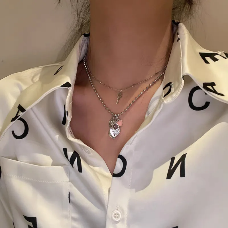 VSnow Sweet Double-Layer Pink Love Heart Letter Lock Key Pendant Necklace for Women Punk Round Bead Metal Chain Necklace Jewelry
VSnow Sweet Double-Layer Pink Love Heart Letter Lock Key Pendant Necklace for Women Punk Round Bead Metal Chain Necklace Jewelry