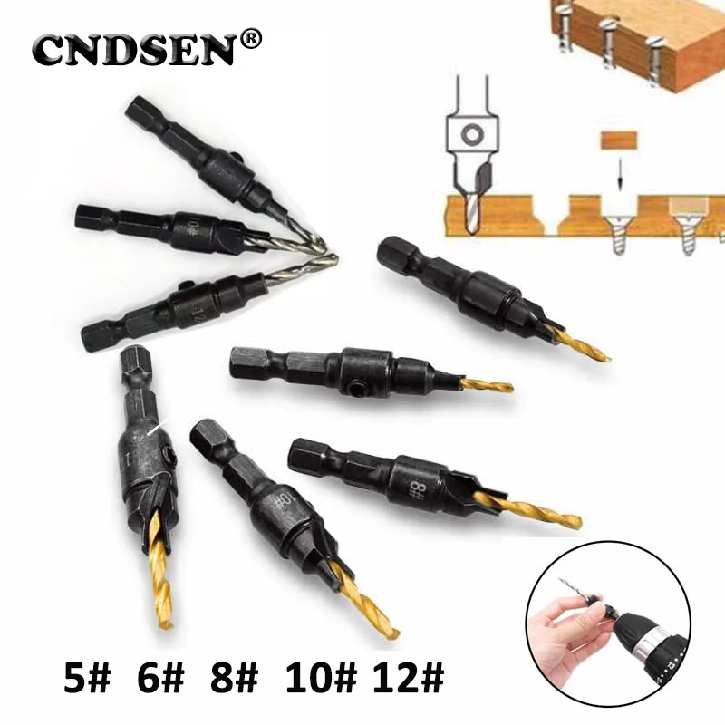 4/5Pcs HSS Woodworking Countersunk Drill Bit Set Drilling Pilot Holes For Screw Sizes #5 #6 #8 #10 #12 With Wrench
4/5Pcs HSS Woodworking Countersunk Drill Bit Set Drilling Pilot Holes For Screw Sizes #5 #6 #8 #10 #12 With Wrench