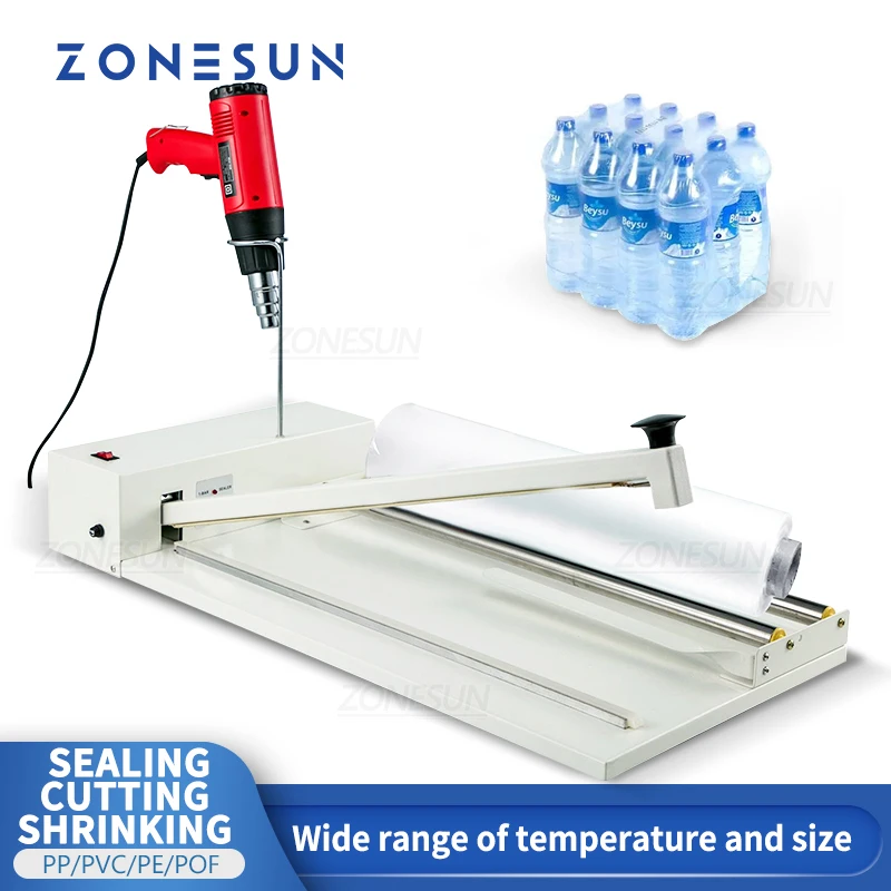 

ZONESUN ZS-MSCS1 Manual Sealing Cutting Shrinking Machine Heat Gun Packing Tool Tabletop Portable Packaging Small Production