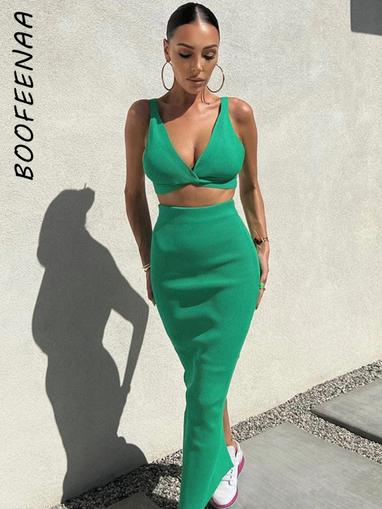 Пикантное платье BOOFEENAA, комплект из 2 предметов для женщин, зеленый укороченный топ в рубчик и длинная юбка с разрезом, подходящие комплекты, ...
Пикантное платье BOOFEENAA, комплект из 2 предметов для женщин, зеленый укороченный топ в рубчик и длинная юбка с разрезом, подходящие комплекты, ...