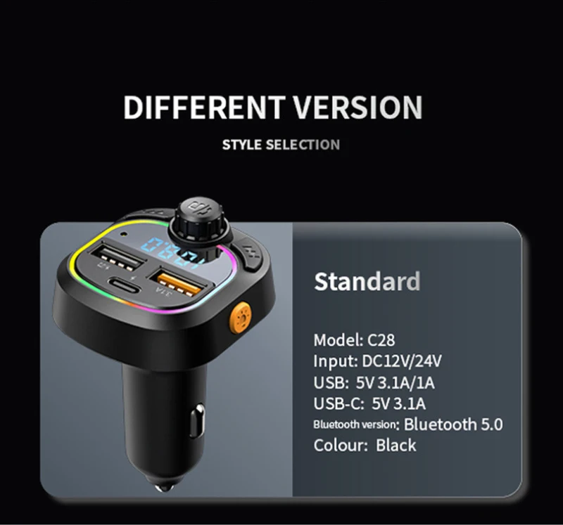 

Car Charger Bluetooth Cigarette Lighter 5.0 Dual USB Car FM Transmitter Handsfree Radio Mp3 Player Colorful Lights Modulator