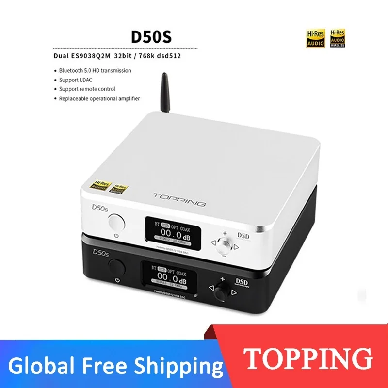 D50s ES9038Q2M*2 DAC Bluetooth 5.0 LDAC D50 DSD512 32Bit/768kHz Hi-Res Audio HIFI Decoder For A50S Headphone Amplifier
D50s ES9038Q2M*2 DAC Bluetooth 5.0 LDAC D50 DSD512 32Bit/768kHz Hi-Res Audio HIFI Decoder For A50S Headphone Amplifier