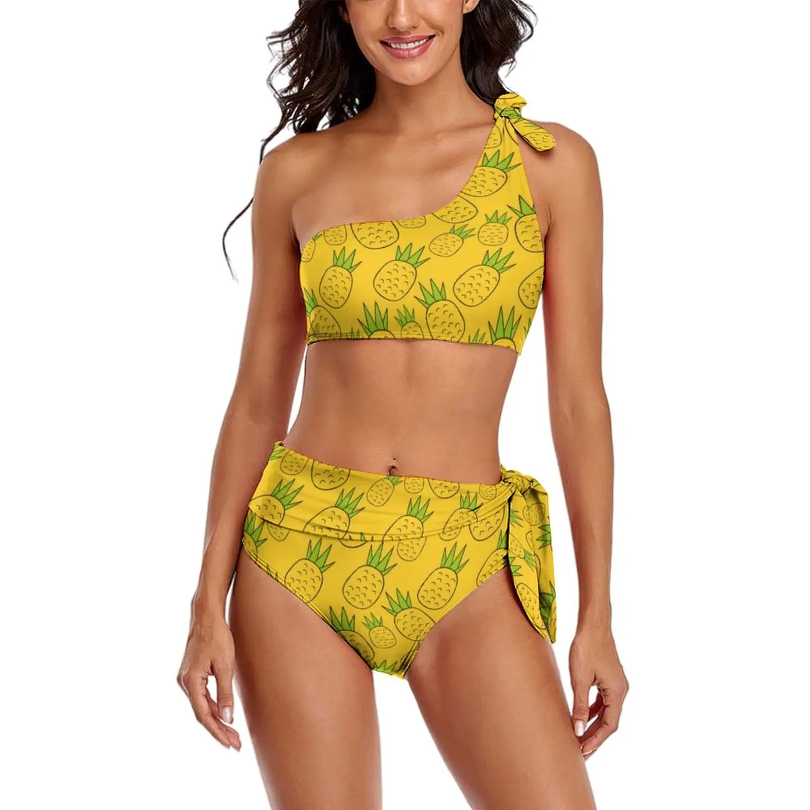 

Cute Pineapple Bikini Swimsuit Sexy Tropical Fruit Print High Waisted Bikini Set Elegant Swimwear Bathing Suit Biquini Plus Size