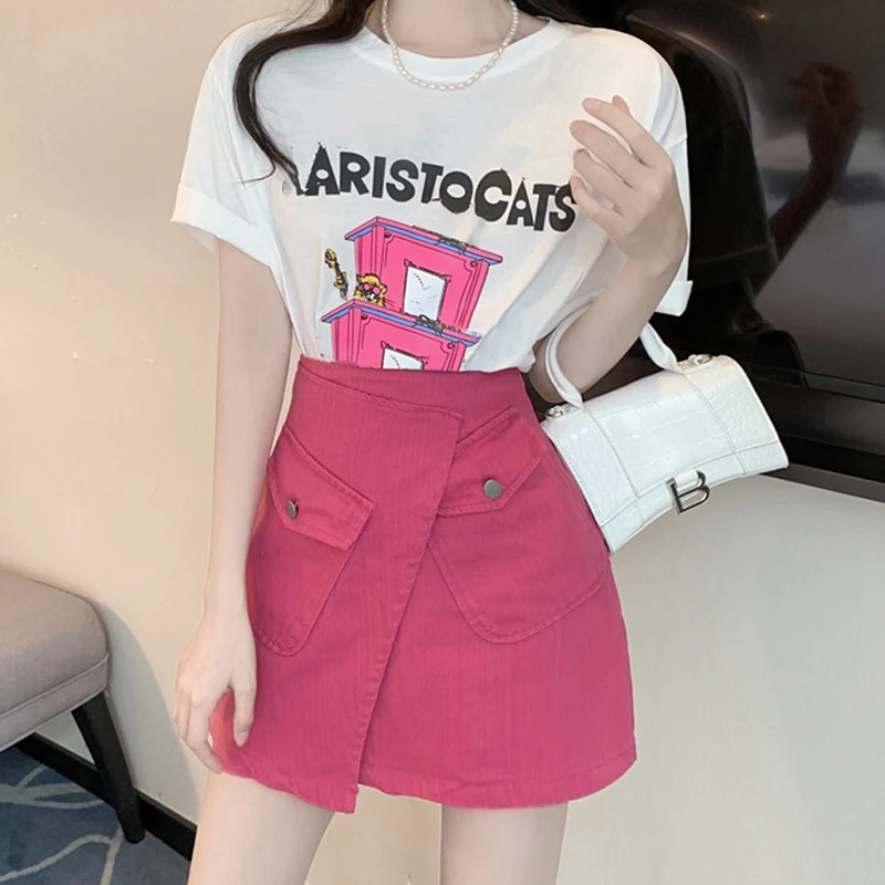 Round Neck Summer New Women'S Fashion Text Pattern Short-Sleeved T-Shirt Solid Color Irregular All-Match Beautiful Skirt Suit
Round Neck Summer New Women'S Fashion Text Pattern Short-Sleeved T-Shirt Solid Color Irregular All-Match Beautiful Skirt Suit