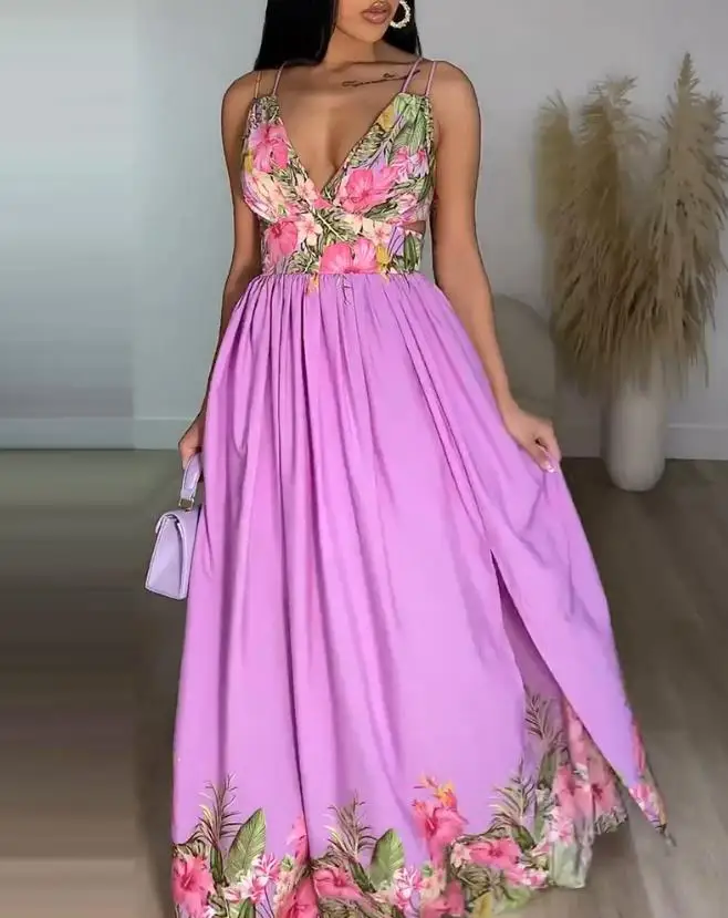 Women's Dresses 2023 Spring Fashion Floral Print Double Strap Slit Cutout Casual V-Neck Sleeveless Maxi Daily Vacation Dress
Women's Dresses 2023 Spring Fashion Floral Print Double Strap Slit Cutout Casual V-Neck Sleeveless Maxi Daily Vacation Dress