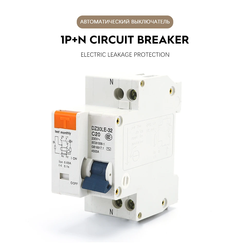 

DZ30L DZ40LE EPNL DPNL 230V 1P+N Residual Current Circuit Breaker With Over And Short Current Leakage Protection RCBO MCB 6-63A