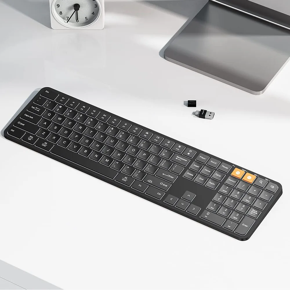 

Wireless Keyboard Rechargeable Backlit Illuminated Full Size Silent USB Type C Keyboards for Windows Mac