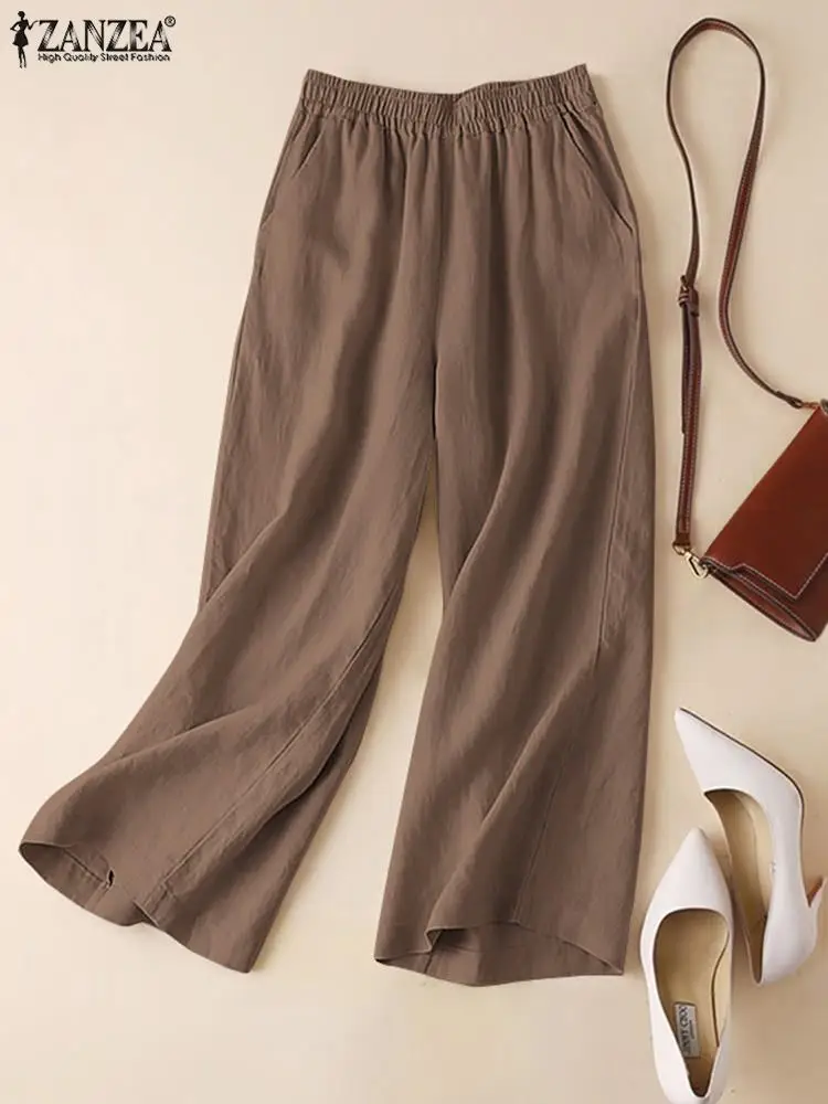 ZANZEA Spring Vintage Wide Leg Pants Fashion Women Solid Casual Long Trousers Cotton Pantalon Loose Elastic Waist Palazzo 2023
ZANZEA Spring Vintage Wide Leg Pants Fashion Women Solid Casual Long Trousers Cotton Pantalon Loose Elastic Waist Palazzo 2023