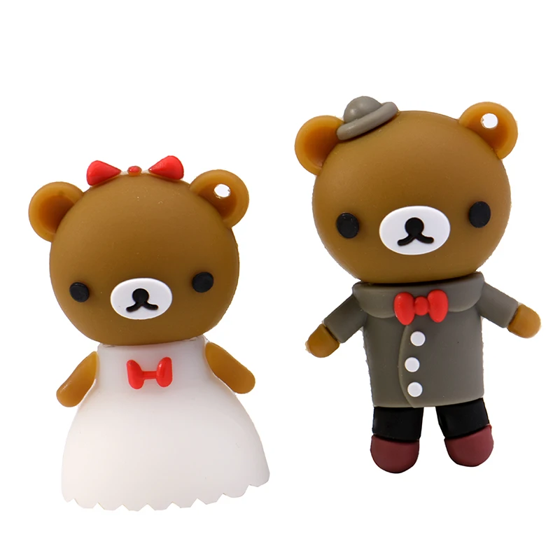 

Cute Bear Wedding USB Flash Drives With Key Chain Portable Pen Drive Real Capacity Memory Stick 64GB/32GB/16G/8G Pendrive U Disk