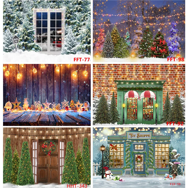 

Vinyl Christmas Day Photography Backdrops Snowman and Pine Trees Forest Garland Theme Photo Studio Background FSS-113