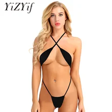 YiZYiF Women Mini Bikini Thong Bodysuit Teddy Lingerie Sling Shot One-Piece Strappy Criss Cross Backless Sexy Underwear