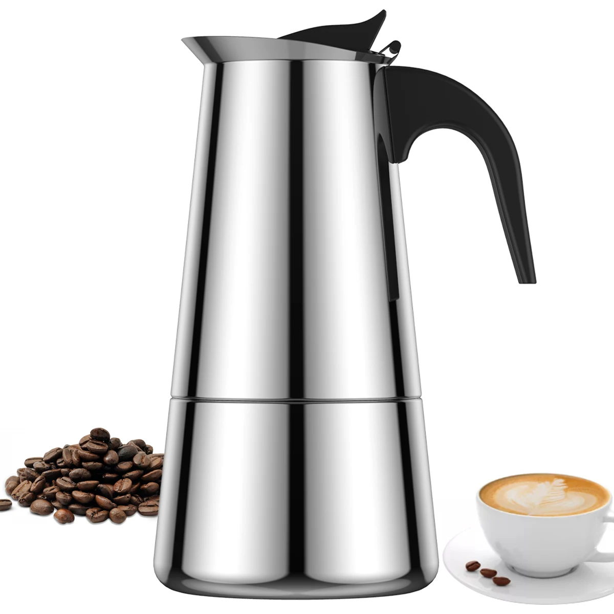 

L Espresso Maker Induction Coffee Maker Stainless Steel Stovetop Coffee Maker Moka Pot 200ml/4 Cup Portable Coffee Maker Pot