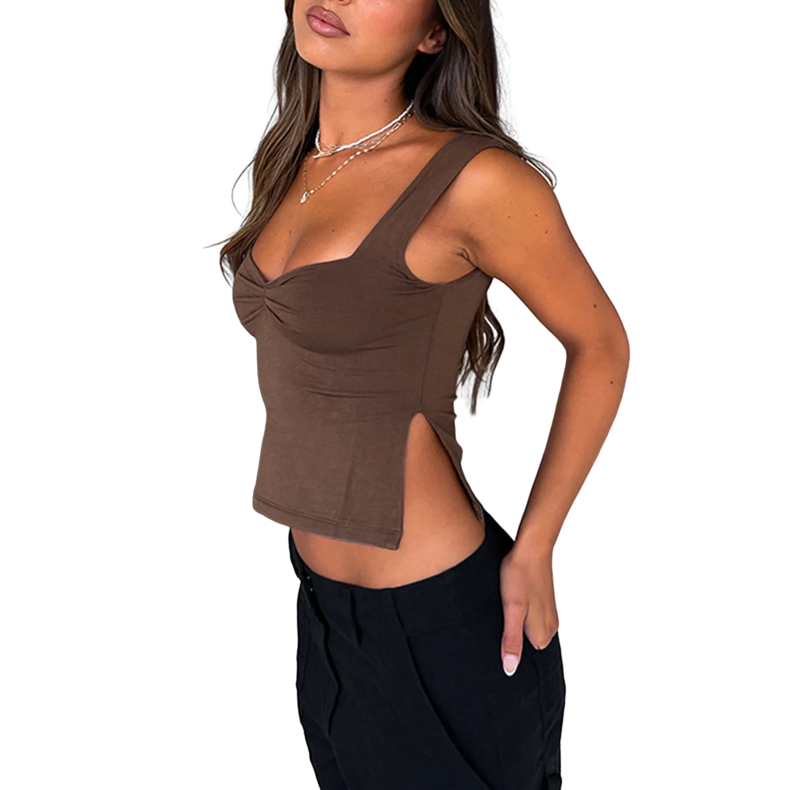 Женский укороченный жилет без рукавов с основные рубашки тройника вырезом и бретельками для подарка на день рождения 
Женский укороченный жилет без рукавов с основные рубашки тройника вырезом и бретельками для подарка на день рождения