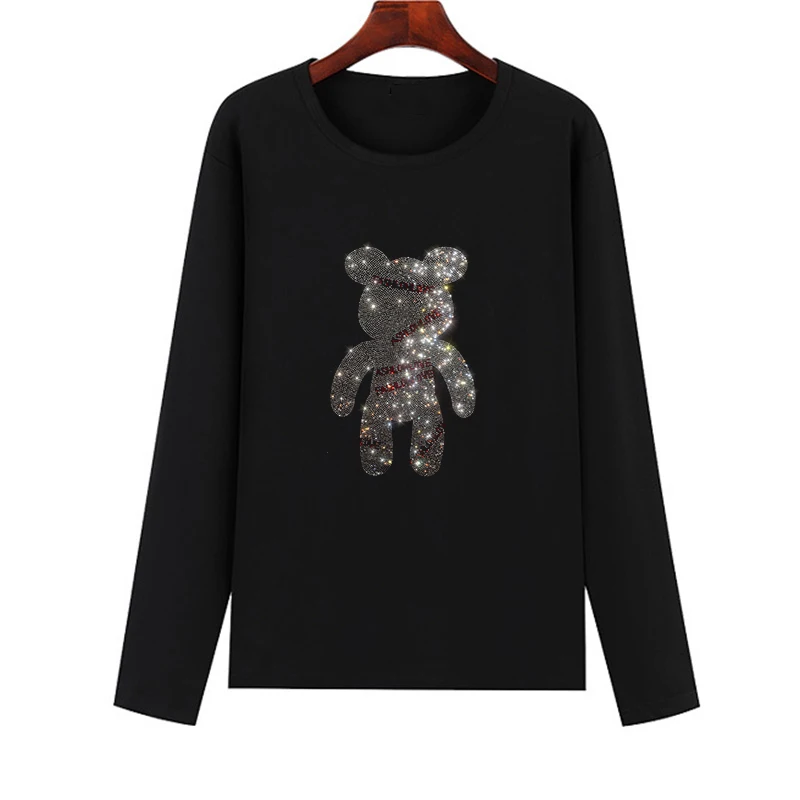 Casual women's wear 100% cotton T-shirt autumn and winter long-sleeved new style bear crystal blouse women's T-shirt
Casual women's wear 100% cotton T-shirt autumn and winter long-sleeved new style bear crystal blouse women's T-shirt