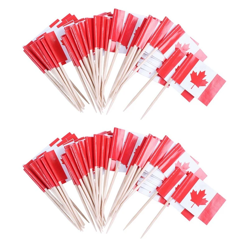 

Партия из 100 шт. мини деревянных зубочисток с флагом для декора вечеривечерние фруктовые кондитерские изделия-Канада