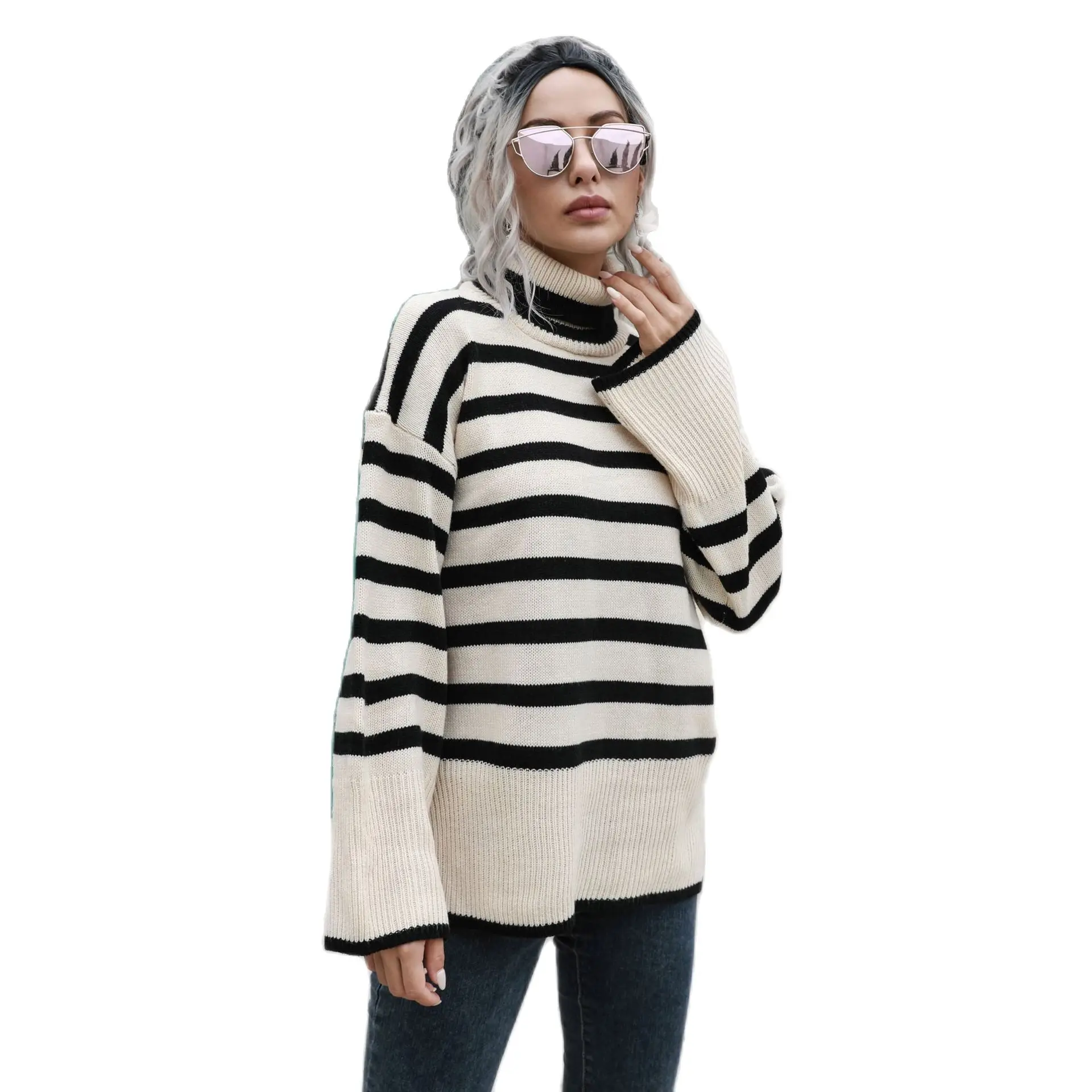 Ladies Autumn Winter Striped Sweater Womens Turtleneck Knitted Pullovers Tops Oversize Loose Women Sweater Female Fashion Jumper
Ladies Autumn Winter Striped Sweater Womens Turtleneck Knitted Pullovers Tops Oversize Loose Women Sweater Female Fashion Jumper