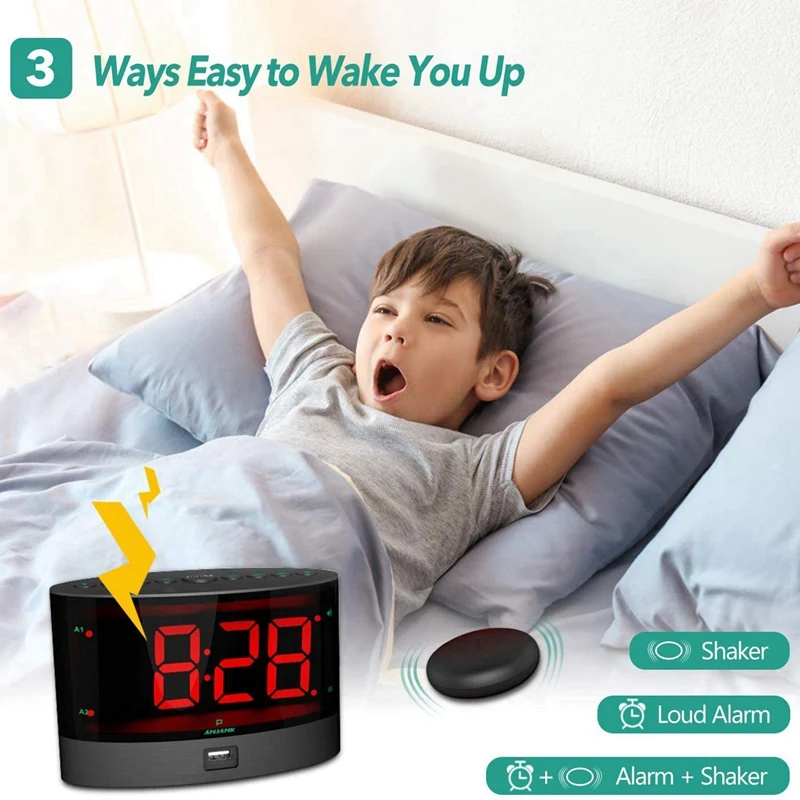 2X Extra Loud Alarm Clock With Wireless Bed Shaker,Vibrating Dual Alarm Clock For Heavy Sleepers 
2X Extra Loud Alarm Clock With Wireless Bed Shaker,Vibrating Dual Alarm Clock For Heavy Sleepers