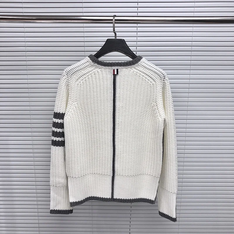 

TB THOM Sweaters Same Style For Men And Women 2022 New Slim Round Neck Striped Cotton AutumnThick Winter Casual Coat Sweater