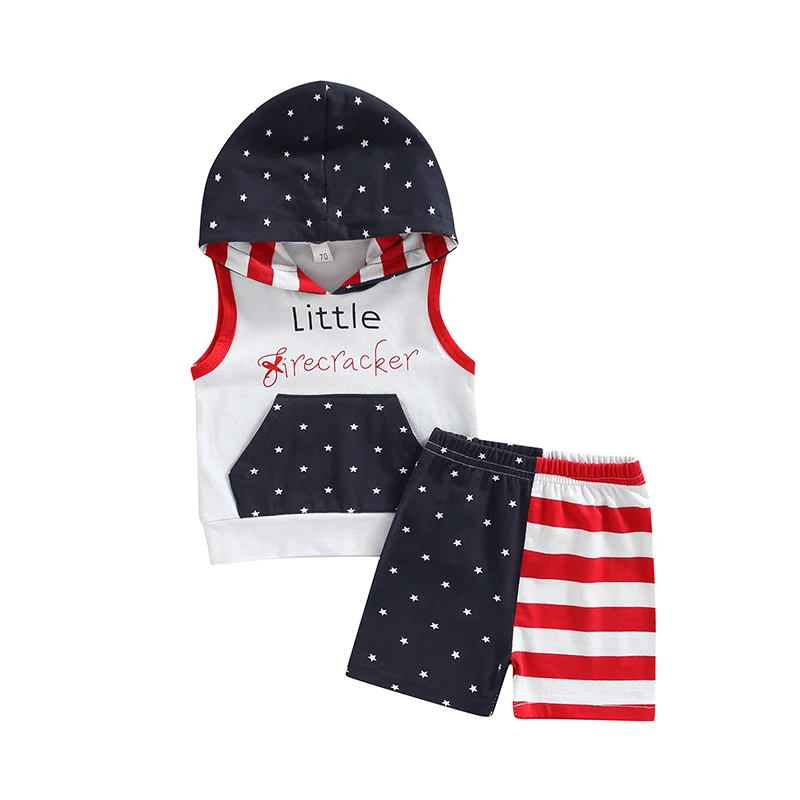 Newborn Baby Boys Independence Day Clothes Suit 2pcs Letter Printed Sleeveless Hooded Tops and Star Stripe Shorts
Newborn Baby Boys Independence Day Clothes Suit 2pcs Letter Printed Sleeveless Hooded Tops and Star Stripe Shorts