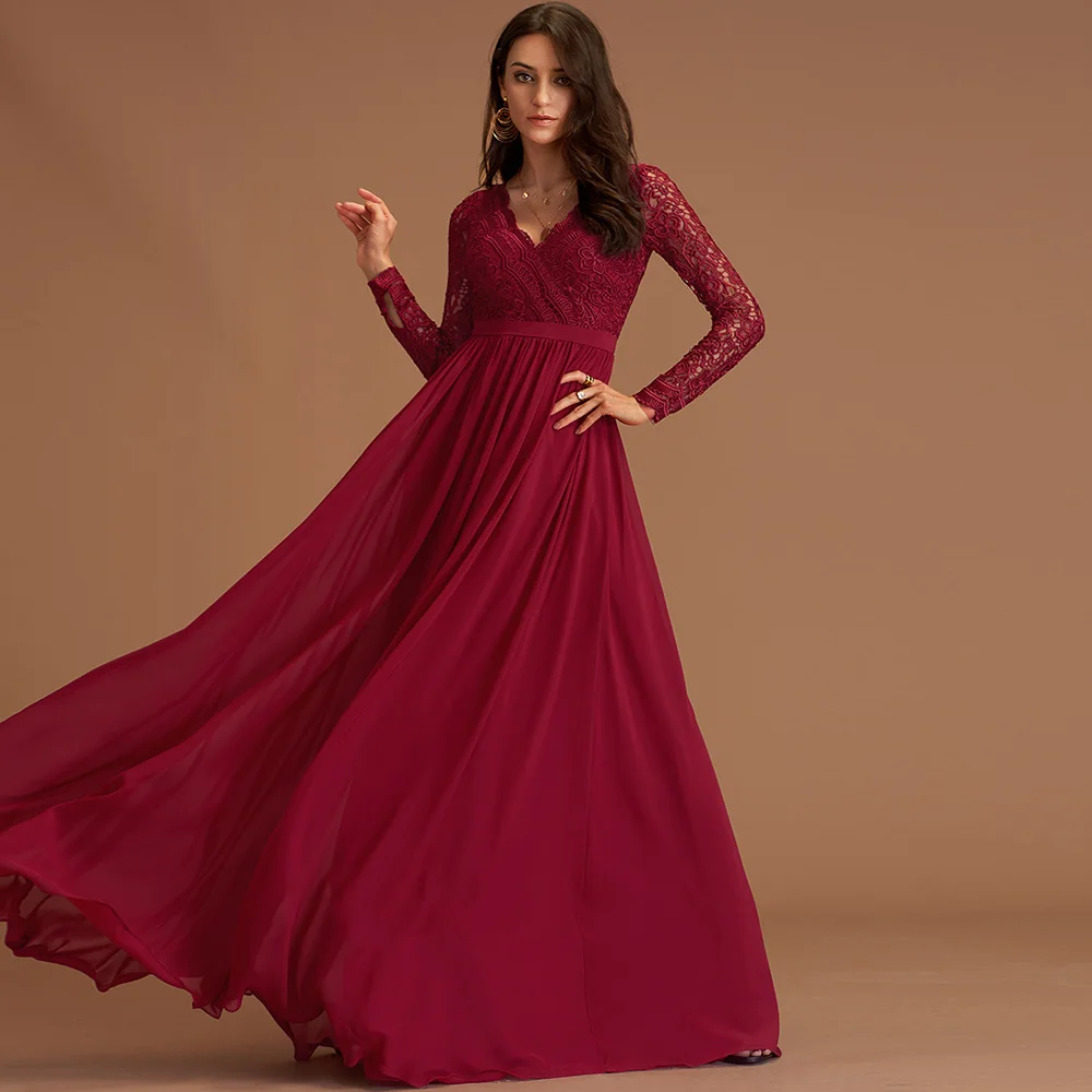 Modest Burgundy Wine Lace Evening Dresses Elegant for Wedding Long Sleeve Keyhole Back V-neck OEM Graduation Party Prom
Modest Burgundy Wine Lace Evening Dresses Elegant for Wedding Long Sleeve Keyhole Back V-neck OEM Graduation Party Prom