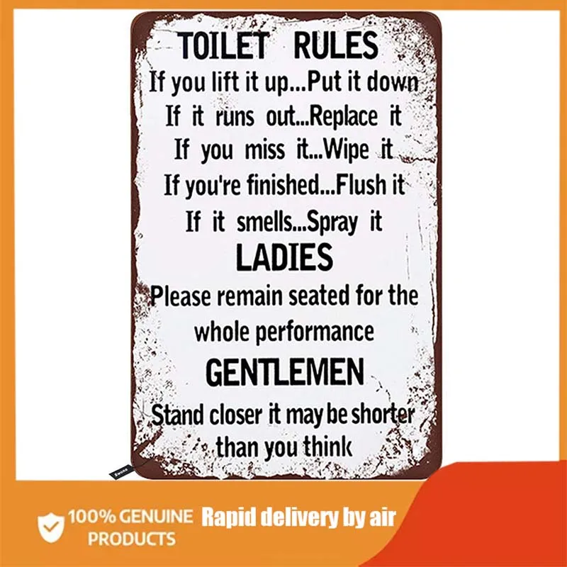 Restroom Tin Signs,Toilet Rules for Ladies and Gentlemen Vintage Metal Tin Sign for Men Women,Wall Decor for Bars,Restaurants
Restroom Tin Signs,Toilet Rules for Ladies and Gentlemen Vintage Metal Tin Sign for Men Women,Wall Decor for Bars,Restaurants