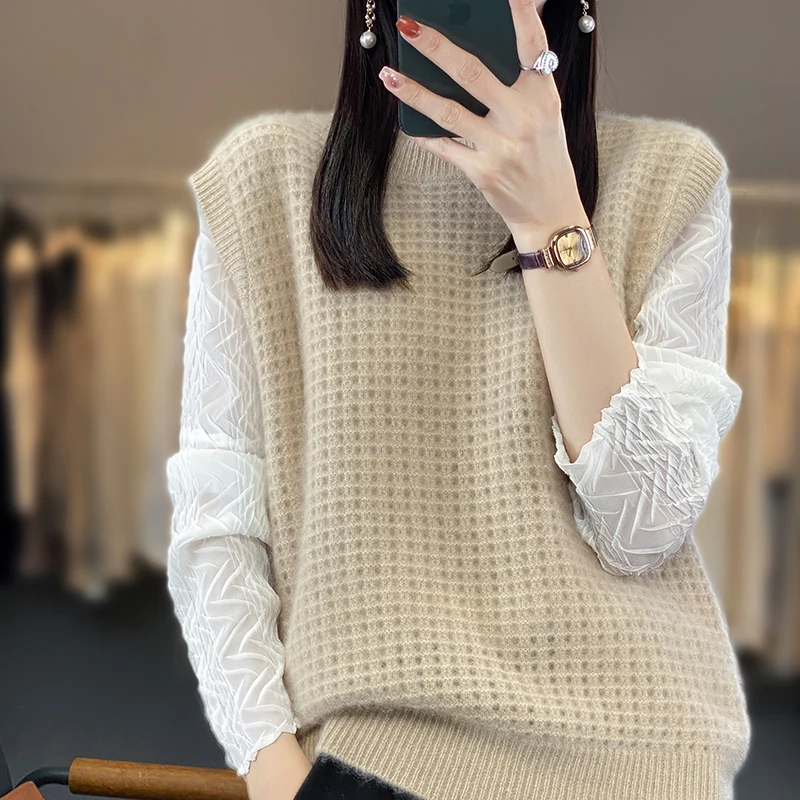 Blue Knit 100%Wool Sweater Vest For Women Tops O-neck Sleeveless Clothe Korean Style Casual Loose Pullover New In Knitwears XXL
Blue Knit 100%Wool Sweater Vest For Women Tops O-neck Sleeveless Clothe Korean Style Casual Loose Pullover New In Knitwears XXL