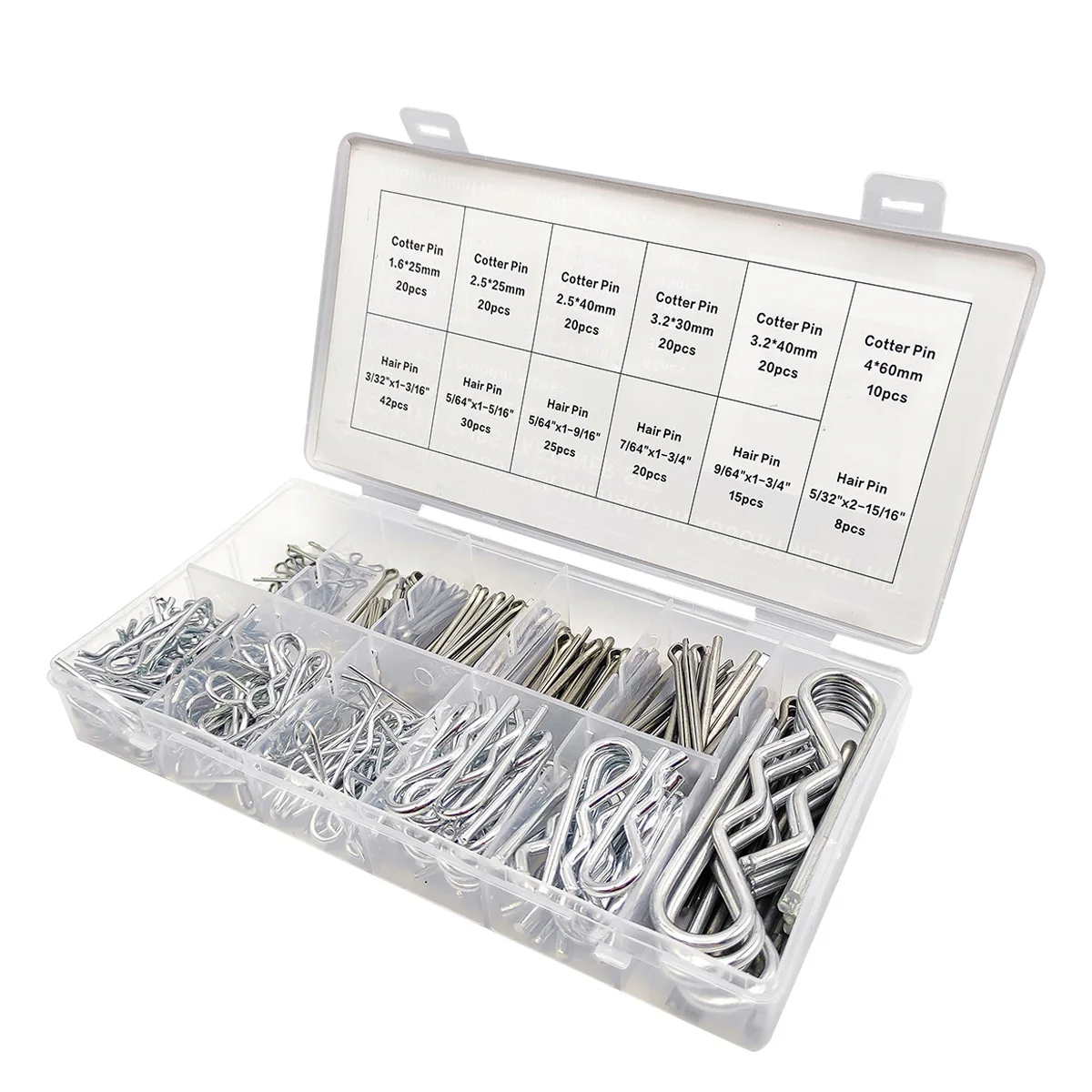 250PCS Cotter Pin Hairpin Assortment Kit Zinc Plated Steel Hitch Split Pin Hair Pins R Clips Fastener Set Tractor Pin For Car
250PCS Cotter Pin Hairpin Assortment Kit Zinc Plated Steel Hitch Split Pin Hair Pins R Clips Fastener Set Tractor Pin For Car