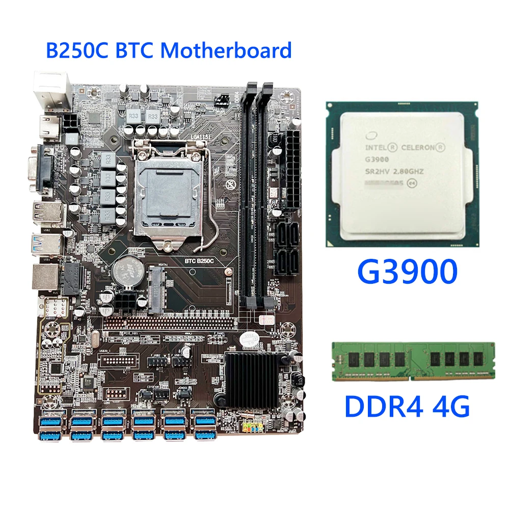 B250C BTC Mining Machine Motherboard DDR4 Memory CPU Miner Board 12x USB3.0 to PCI-E 16X Motherboard G3900 CPU Processor
B250C BTC Mining Machine Motherboard DDR4 Memory CPU Miner Board 12x USB3.0 to PCI-E 16X Motherboard G3900 CPU Processor