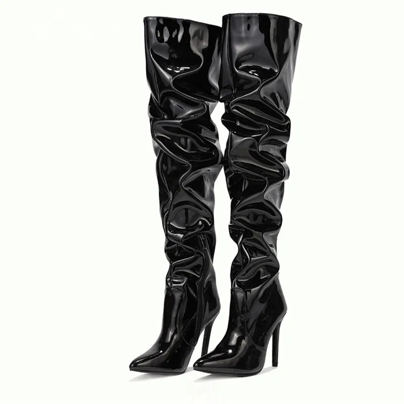 ENMAYER High Quality Pleated Patent Leather Motorcycle Over The Knee Boots Women Fashion Pointed Toe Zip Thigh High Lady Shoes
ENMAYER High Quality Pleated Patent Leather Motorcycle Over The Knee Boots Women Fashion Pointed Toe Zip Thigh High Lady Shoes