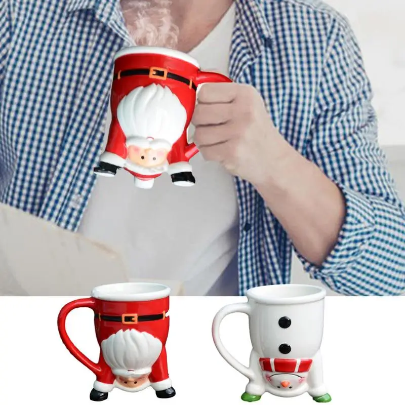 

Christmas Santa Mugs Inverted Snowman Ceramic Coffee Cups With Handle Cocoa Festive Beverage Drinking Mugs For Kids Gift