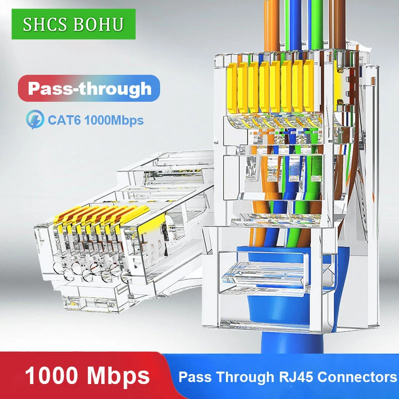 CAT6a Cat6 CAT5e Pass Through RJ45 Modular Plug Network Connectors UTP 30μ Gold-Plated 1.2mm Hole End for Ethernet Cable
CAT6a Cat6 CAT5e Pass Through RJ45 Modular Plug Network Connectors UTP 30μ Gold-Plated 1.2mm Hole End for Ethernet Cable
