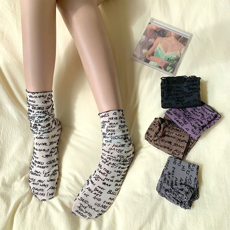 Носки Lolita женские пикантные прозрачные винтажные из стекла и шелка с буквенным принтом для девушек аксессуары для одежды JK 
Носки Lolita женские пикантные прозрачные винтажные из стекла и шелка с буквенным принтом для девушек аксессуары для одежды JK