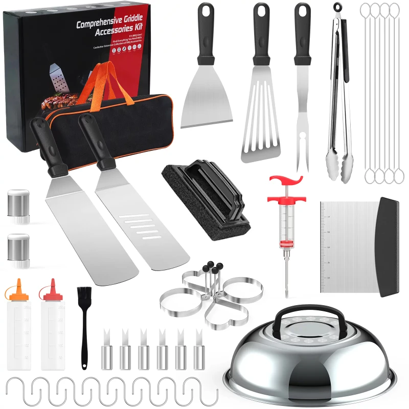 42Pcs Griddle Accessories Set BBQ Grill Tool Set Stainless Steel Flat Top Grill Accessories Set with Basting Cover Thermometer
42Pcs Griddle Accessories Set BBQ Grill Tool Set Stainless Steel Flat Top Grill Accessories Set with Basting Cover Thermometer