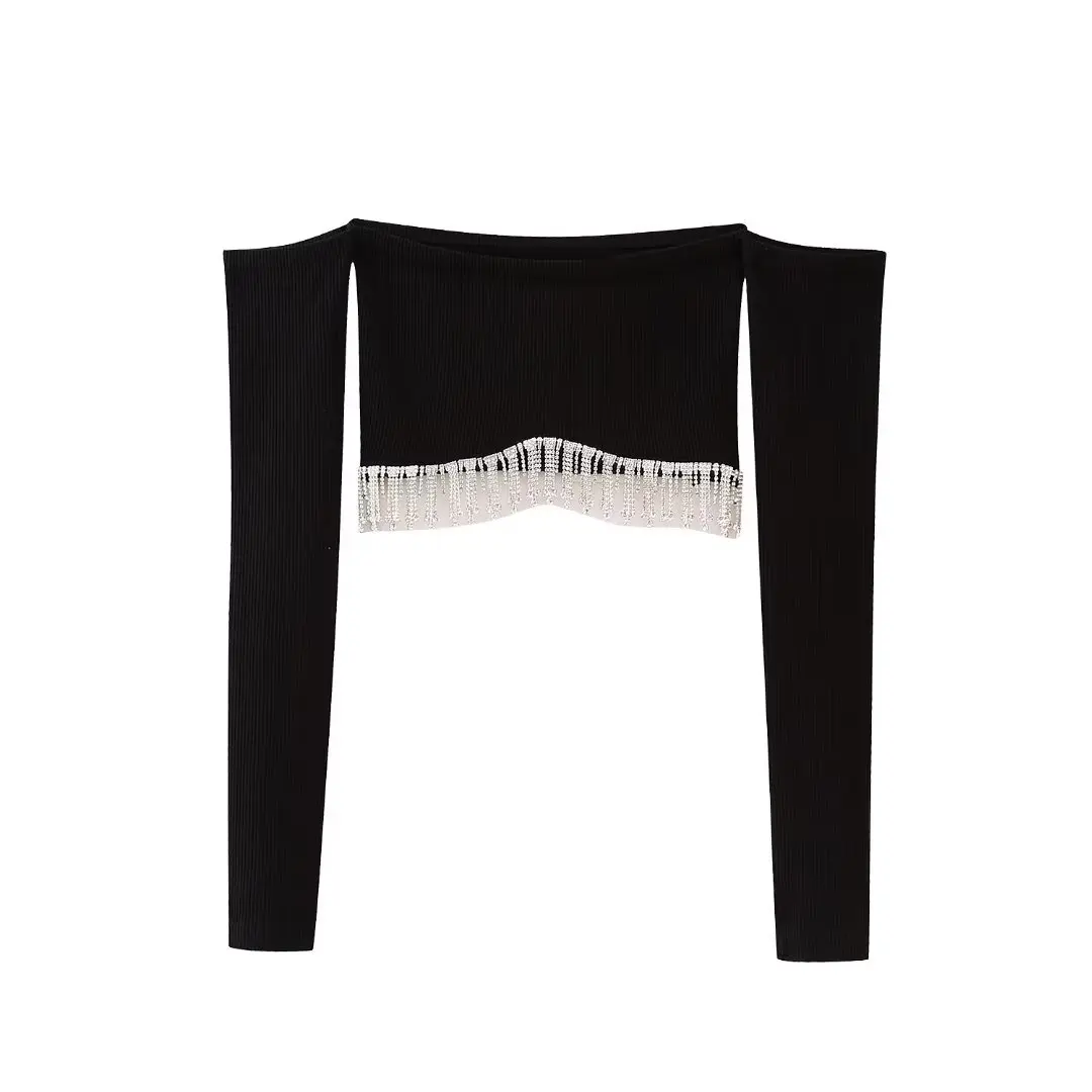 Women New Fashion Jewelry decoration Cropped Seamless Knitted Tops Vintage Off Shoulder Long Sleeve Female Pullovers Chic Tops
Women New Fashion Jewelry decoration Cropped Seamless Knitted Tops Vintage Off Shoulder Long Sleeve Female Pullovers Chic Tops