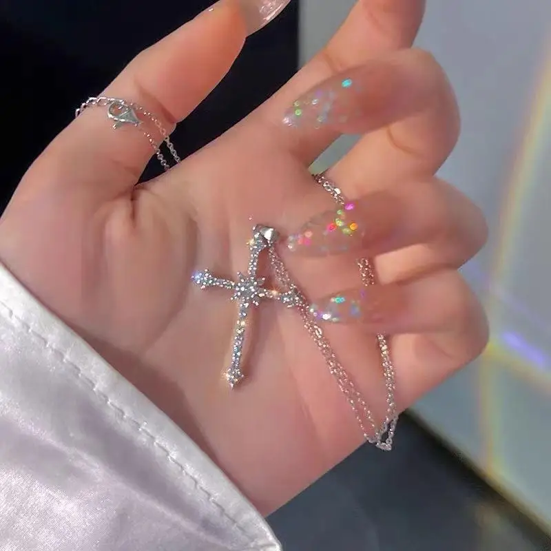 Gothic Zircon Cross Necklace Y2K Sparkling Rhinestone Cross Choker Necklaces Kpop Trendy Wedding Clavicle Necklace for Women
Gothic Zircon Cross Necklace Y2K Sparkling Rhinestone Cross Choker Necklaces Kpop Trendy Wedding Clavicle Necklace for Women