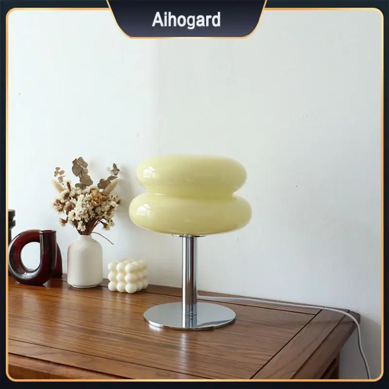 

Charging Convenient. New Egg Tart Table Lamp Two-color Bulb Girl Heart Glass Makron Atmosphere Net Red Light Bedroom Bedside 12w