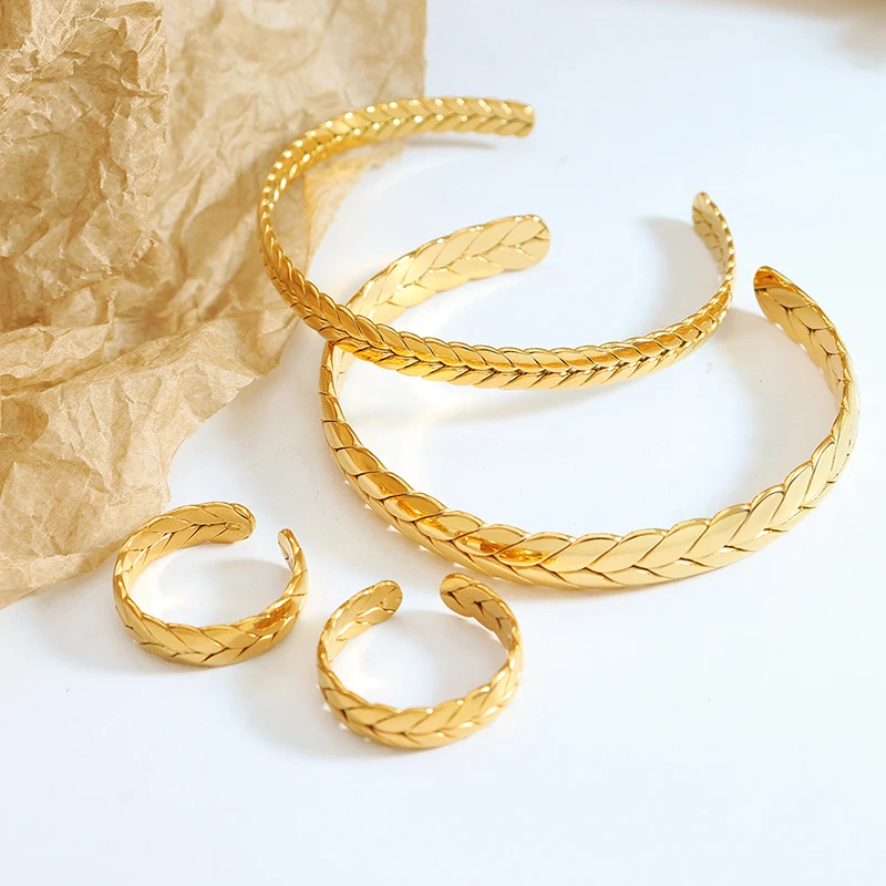 Personalized Opening Design Wheat Bracelet Ring Jewelry Set Women's Stainless Steel Gold Plated Popular Fashion Jewelry
Personalized Opening Design Wheat Bracelet Ring Jewelry Set Women's Stainless Steel Gold Plated Popular Fashion Jewelry