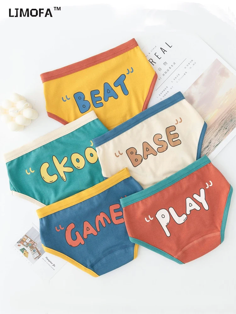 

LJMOFA 3-12T Children's Underwear Kids Briefs Letter Cartoon Shorts Soft Cotton Underpants Boys Girls Teenage Panties Retro B171