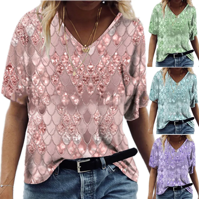 T-shirt top 2022 spring new women's clothing 3D printing loose V-neck short sleeves
T-shirt top 2022 spring new women's clothing 3D printing loose V-neck short sleeves