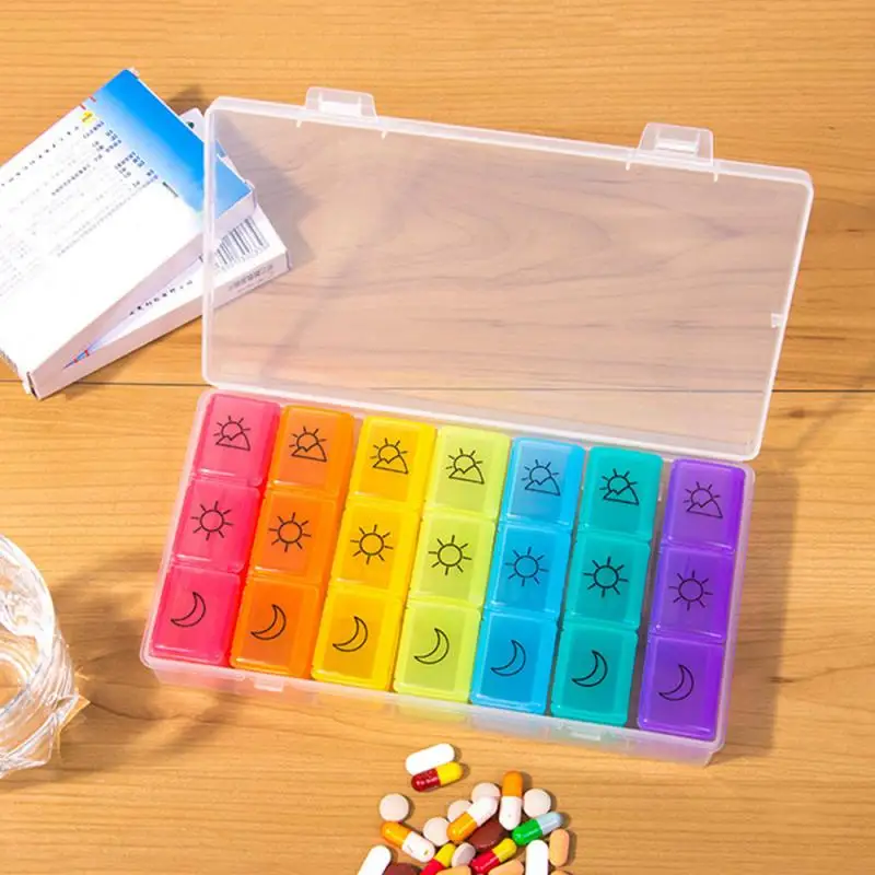 

1pc 7 Days A Week 21 Grid Kit Portable Seven Color Travel Kit Classification Box Plastic Compartment Medicine Box Health Box