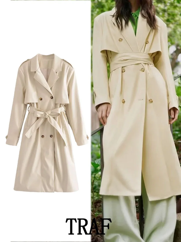 TRAF ZA&ree 2022 Women Imitation Leather Windbreaker Coat Fashion Lapel Coat Vintage Belt Long Casual Autumn Chic Overcoat
TRAF ZA&ree 2022 Women Imitation Leather Windbreaker Coat Fashion Lapel Coat Vintage Belt Long Casual Autumn Chic Overcoat