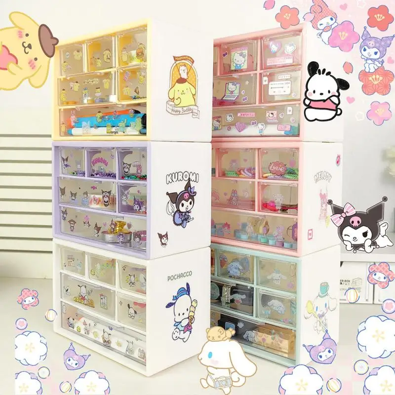 

Hello Kitty Cartoon Storage Box Kawaii Sanrio My Melody Kuromi Cinnamoroll Pompom Purins Anime Cute Drawer Storage Box Gift